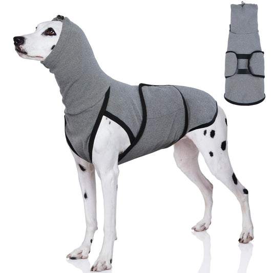 DENTRUN Dog Calming Vest Anxiety Relief Shirts with Ear Wraps Soft Dog Hoodie Noise Cancelling Ear Muffs for Firwork Comfort Winter Warm Sweater Turtleneck Cold Weather Cozy Coat for Medium Dog