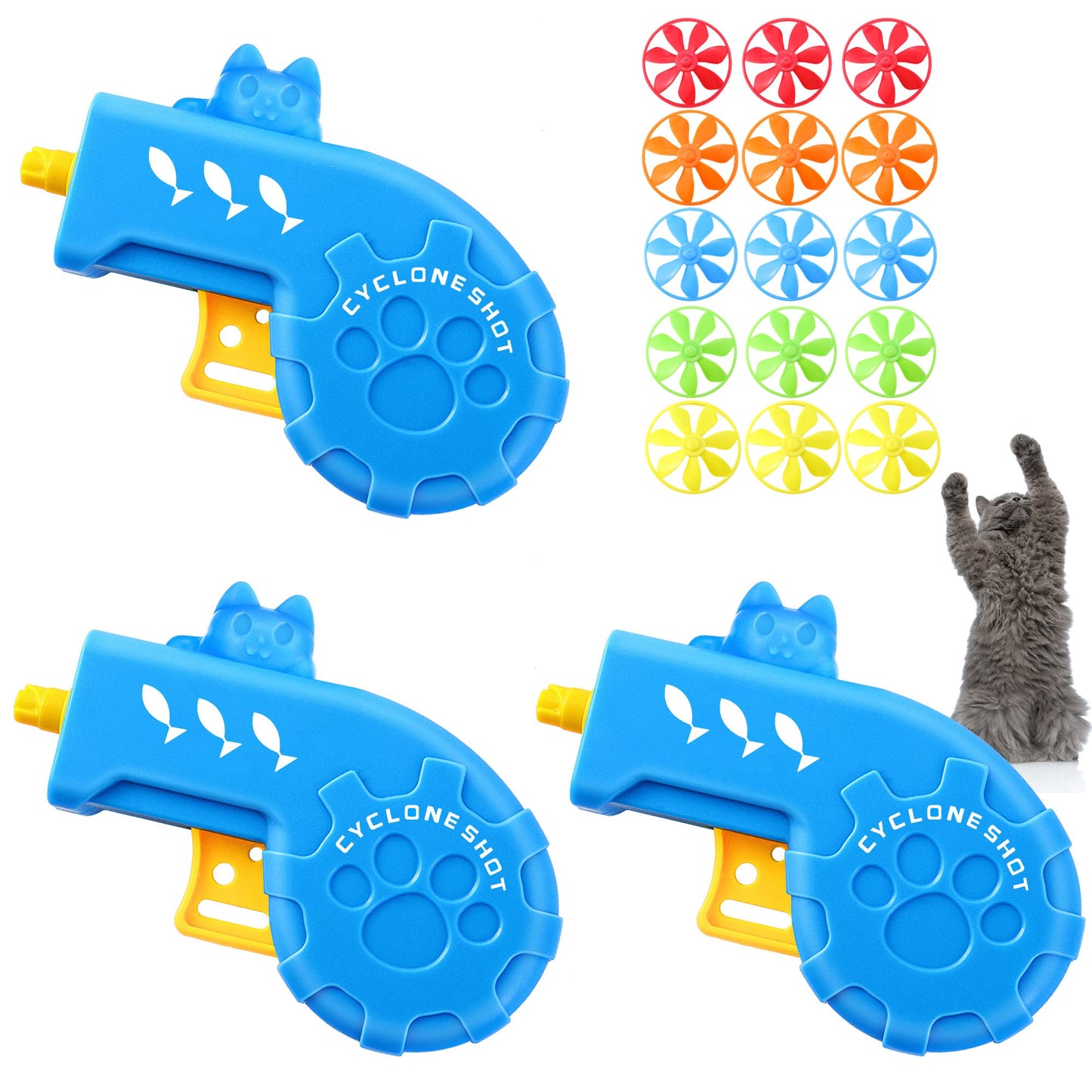 Sumind 18 Pieces Cat Fetch Tracking Interactive Toys with 5 Colors Flying Propellers for Indoor PET Cat Kitty Training Chasing (Blue Cat)